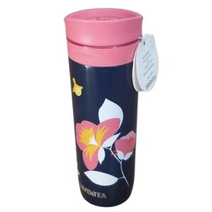 DAVIDsTEA In Bloom Tea Press For Hot Or Cold In Navy Floral 16oz